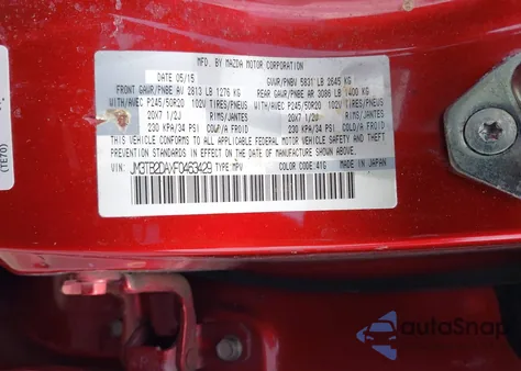 2015 Mazda Cx-9 Grand Touring from USA, damaged, VIN JM3TB2DAXF0463429